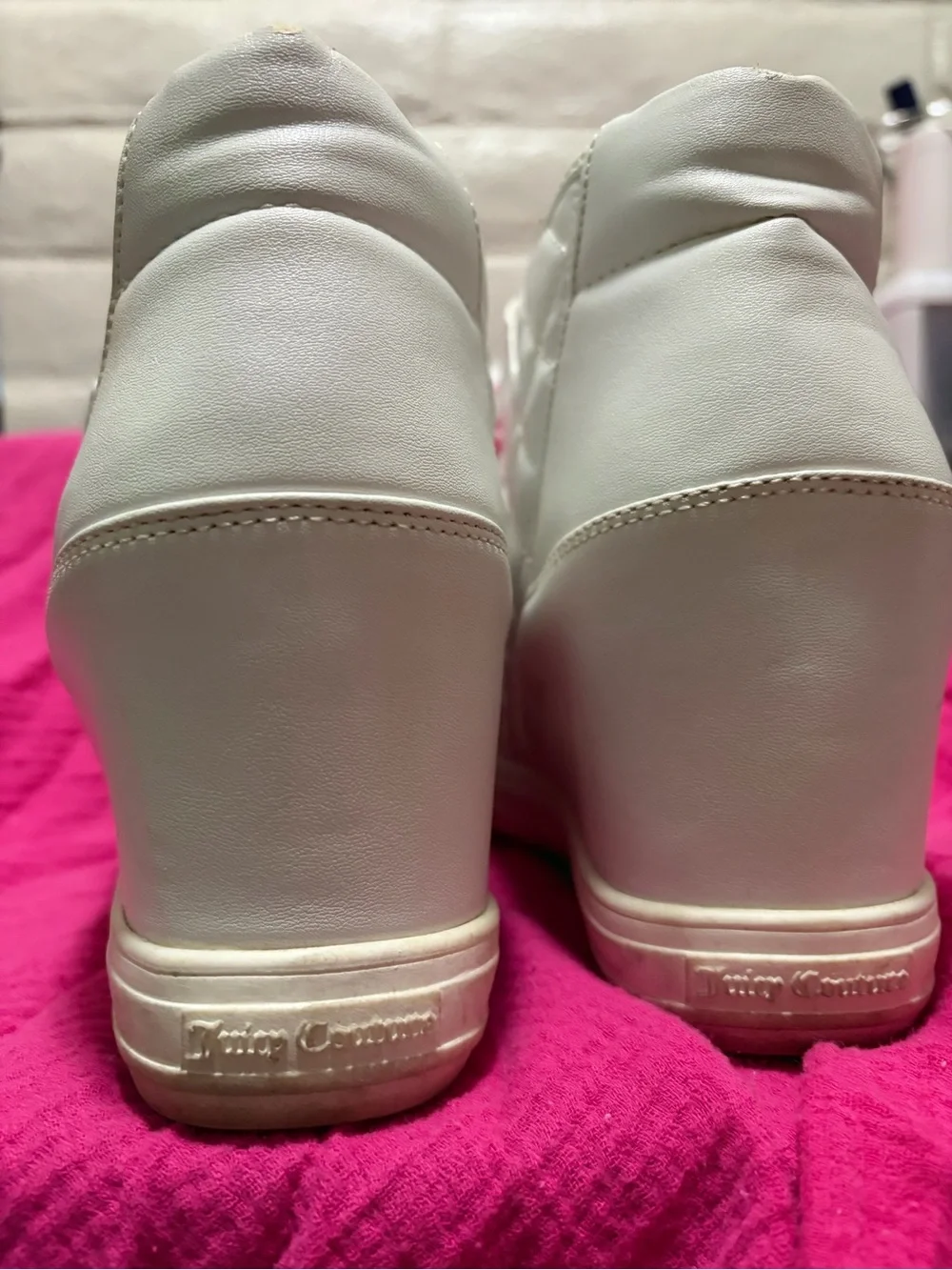 Juicy Couture White Quilted High-Top Wedge Sneakers with Gold Hardware